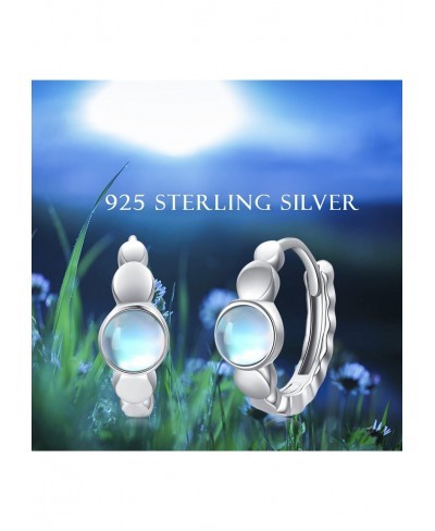 Moonstone Earrings 925 Sterling Silver Huggie Hoop Earrings Minimalist Style Hypoallergenic Cuff Earring for Sensitive Ears f...