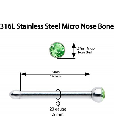 Stainless Steel 1.57mm Green Accent Micro Nose Stud Bone 20 Gauge $6.02 Piercing Jewelry