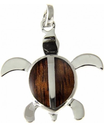 Koa Wood Hawaiian Honu Sea Turtle Rhodium Silver Plated Brass Pendant Charm $24.44 Pendants & Coins