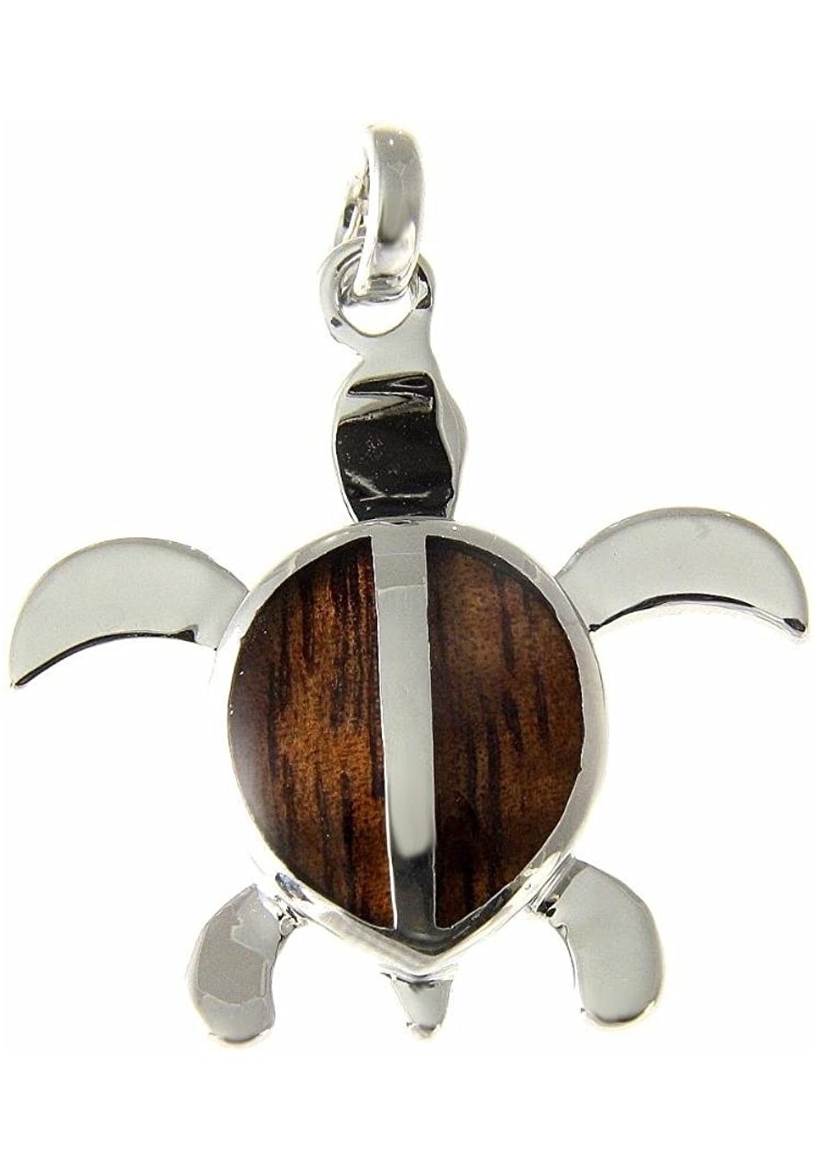 Koa Wood Hawaiian Honu Sea Turtle Rhodium Silver Plated Brass Pendant Charm $24.44 Pendants & Coins