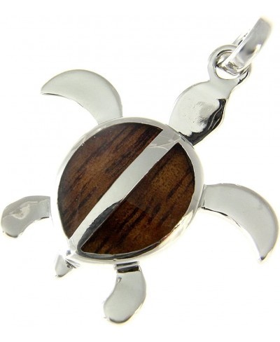 Koa Wood Hawaiian Honu Sea Turtle Rhodium Silver Plated Brass Pendant Charm $24.44 Pendants & Coins