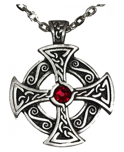 Pewter Solar Cross Celtic Pendant on Chain w/Swarovski Crystal Deep Red January Birthday $11.17 Pendants & Coins