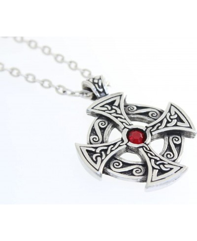 Pewter Solar Cross Celtic Pendant on Chain w/Swarovski Crystal Deep Red January Birthday $11.17 Pendants & Coins