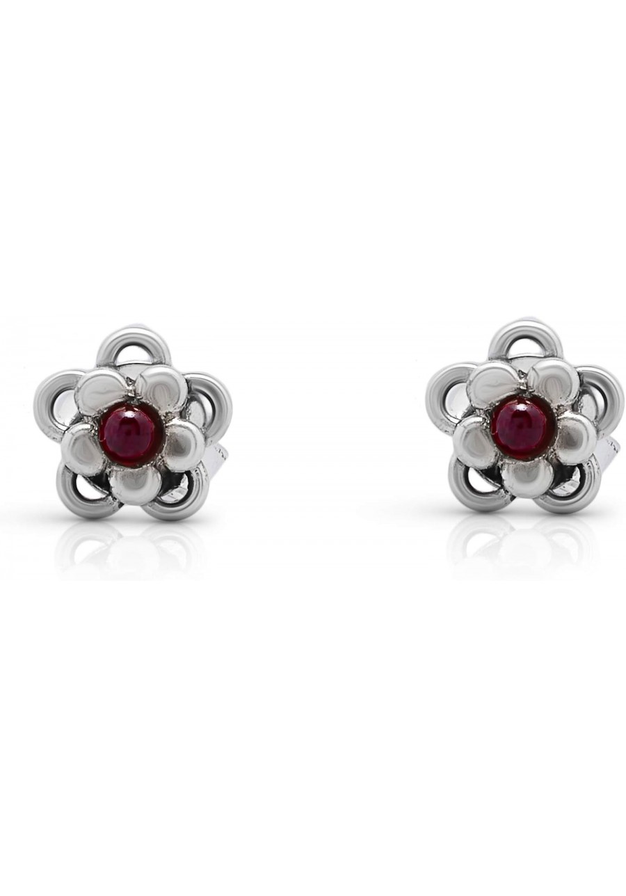 Garnet Vintage Gipsy Flower Stud Earrings 925 Sterling Silver Tribal Boho Chic Ethnic Jewelry $24.05 Stud