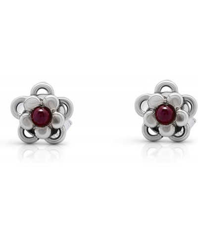 Garnet Vintage Gipsy Flower Stud Earrings 925 Sterling Silver Tribal Boho Chic Ethnic Jewelry $24.05 Stud