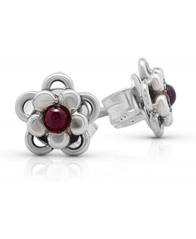 Garnet Vintage Gipsy Flower Stud Earrings 925 Sterling Silver Tribal Boho Chic Ethnic Jewelry $24.05 Stud