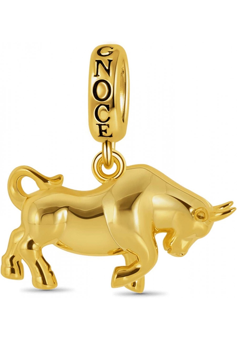 Charging Bull Pendant Charm Sterling Silver 18k Gold Plated Animal Dangle Charm Fit Bracelet/Necklace Christmas Gift for Wome...