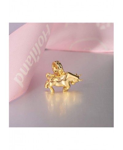 Charging Bull Pendant Charm Sterling Silver 18k Gold Plated Animal Dangle Charm Fit Bracelet/Necklace Christmas Gift for Wome...