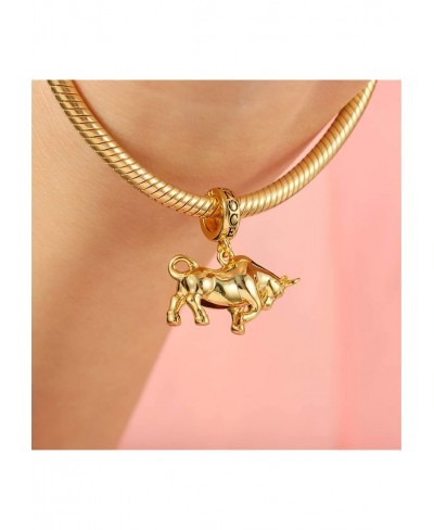 Charging Bull Pendant Charm Sterling Silver 18k Gold Plated Animal Dangle Charm Fit Bracelet/Necklace Christmas Gift for Wome...