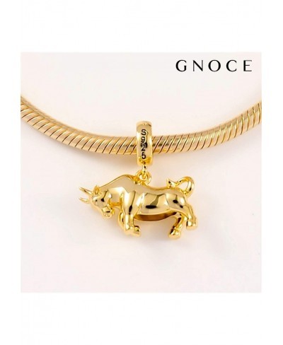 Charging Bull Pendant Charm Sterling Silver 18k Gold Plated Animal Dangle Charm Fit Bracelet/Necklace Christmas Gift for Wome...