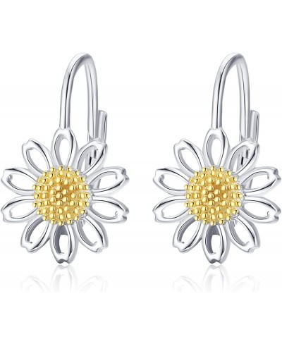 Daisy Hoop Earrings 925 Sterling Silver Flower Leverback Earrings Daisy Jewelry Gifts for Women Girls $28.25 Hoop