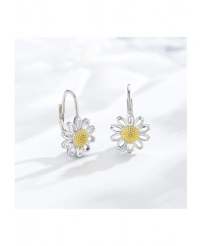 Daisy Hoop Earrings 925 Sterling Silver Flower Leverback Earrings Daisy Jewelry Gifts for Women Girls $28.25 Hoop
