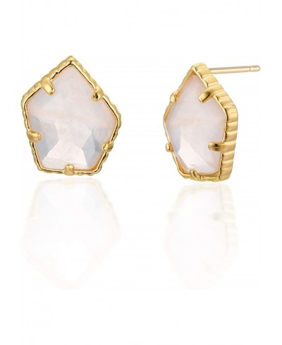 Pink Genuine Quartz Gemstone Stud & Drop Earrings Gold Plated 925 Sterling Silver post for Women Girls $20.69 Stud