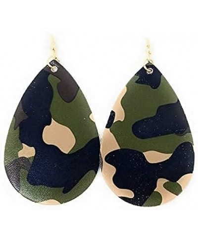 Camouflage Teardrop Leather Earring for Women Leather Earring Pair $15.74 Jewelry Sets