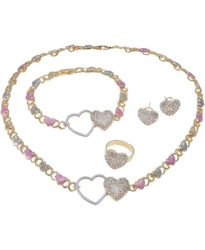 Women's Hugs & Kisses XOXO Iced Heart With Stones XOXO Tri Color 4 Piece Necklace Bracelet Earring Ring Xo Stampato Set Real ...