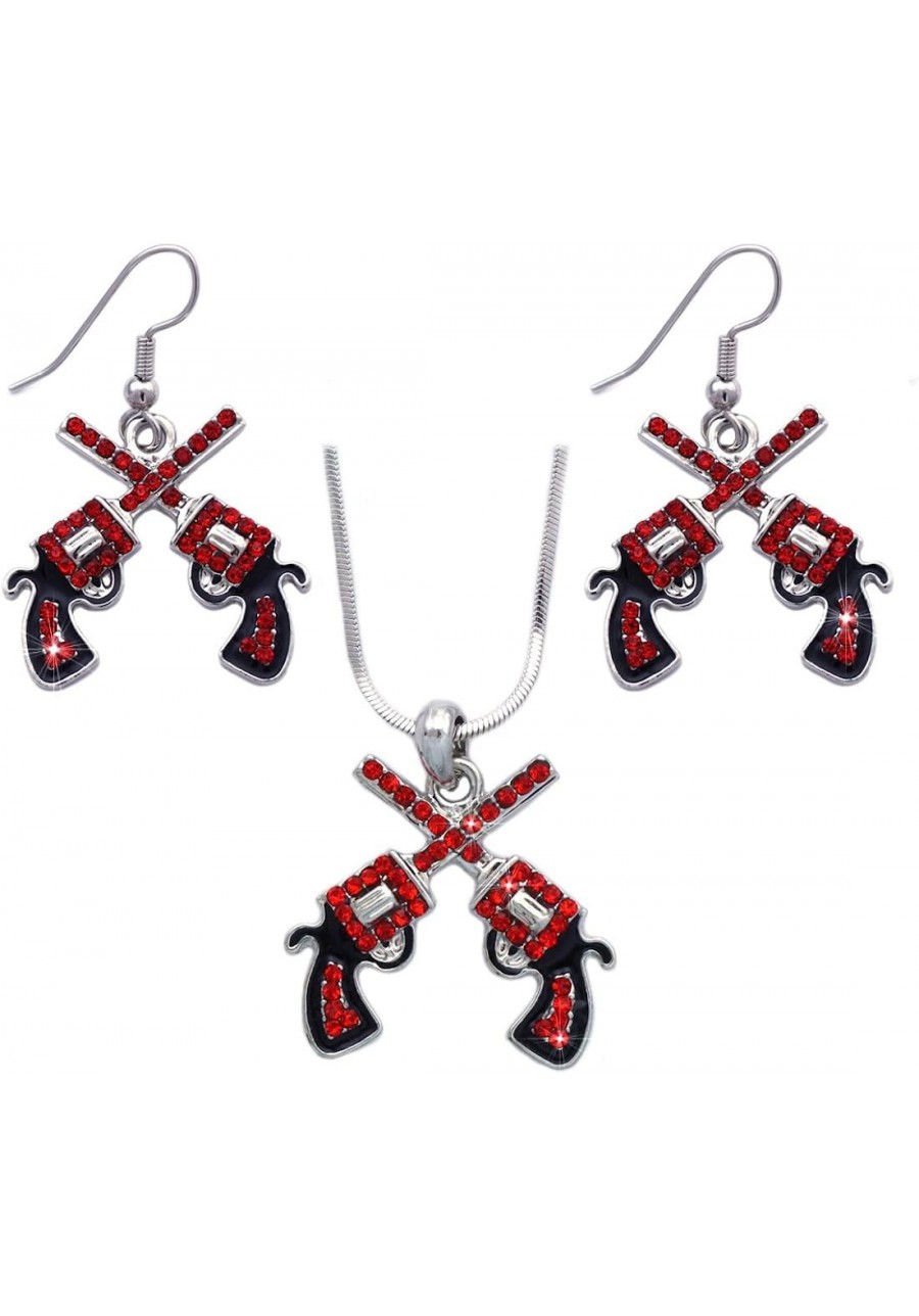 Cowboy Cowgirl Crossing Revolver Gun Pistol Pendant Necklace Hook Earrings Set $18.78 Jewelry Sets