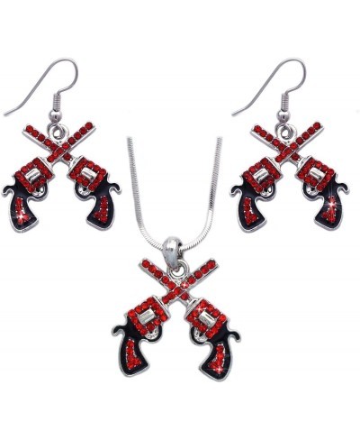 Cowboy Cowgirl Crossing Revolver Gun Pistol Pendant Necklace Hook Earrings Set $18.78 Jewelry Sets