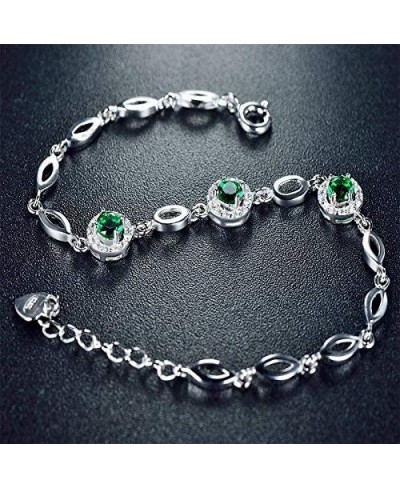 Sterling Silver Green Cubic Zirconia 'Elegance' Link Chain Bracelet Wedding Bridal Jewellery $11.12 Link