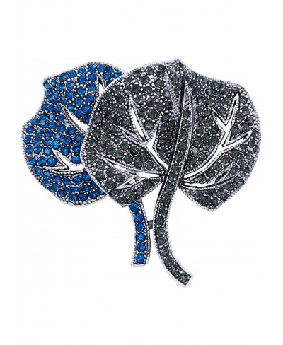 2 Leaf Blue Crystal Brooch Pin Accessory Antiqued Silver Tone $6.16 Brooches & Pins