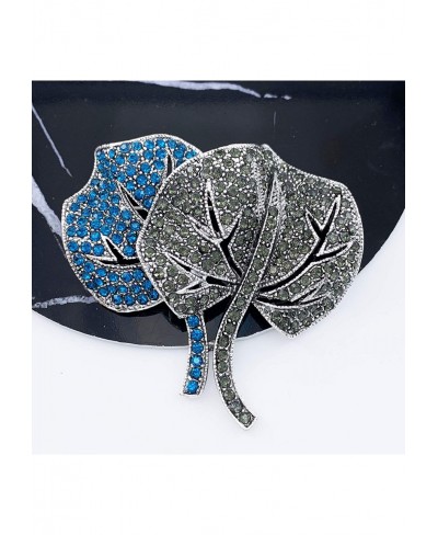 2 Leaf Blue Crystal Brooch Pin Accessory Antiqued Silver Tone $6.16 Brooches & Pins