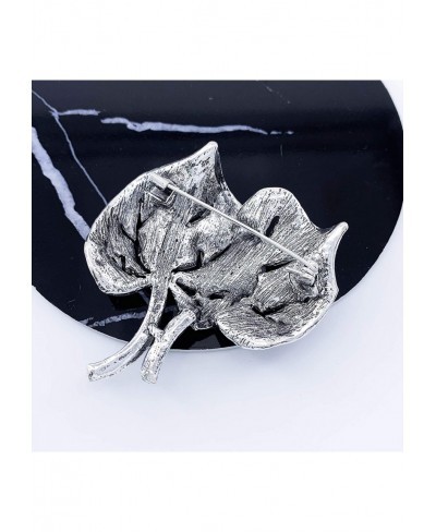 2 Leaf Blue Crystal Brooch Pin Accessory Antiqued Silver Tone $6.16 Brooches & Pins