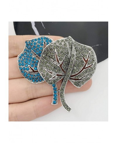 2 Leaf Blue Crystal Brooch Pin Accessory Antiqued Silver Tone $6.16 Brooches & Pins