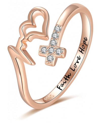 S925-Sterling-Silver Faith Hope Love Ring - Cross Rings for Women Adjustable Inspirational Wrap Jewelry Brithday Christmas Gi...