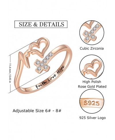 S925-Sterling-Silver Faith Hope Love Ring - Cross Rings for Women Adjustable Inspirational Wrap Jewelry Brithday Christmas Gi...