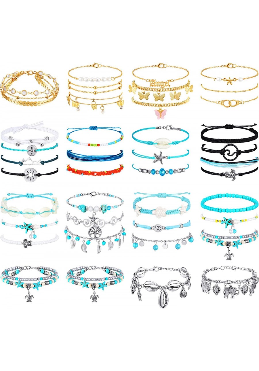 42 Pieces Anklet Bracelets for Women Set Cute Bracelets for Teen Girls Boho Ankle Chain Turtle Bohemian Bracelets Summer Rope...