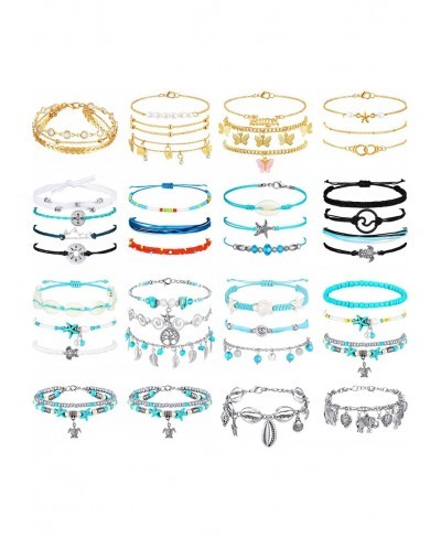 42 Pieces Anklet Bracelets for Women Set Cute Bracelets for Teen Girls Boho Ankle Chain Turtle Bohemian Bracelets Summer Rope...