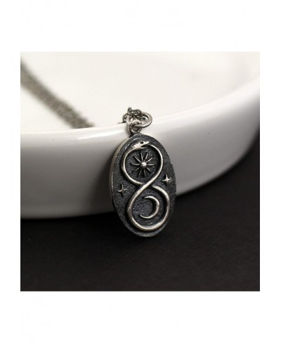Sterling Silver Infinity Ouroboros Snake Pendant on Antiqued Sterling Silver Chain • Sun Moon Lunar Circle $35.99 Chains