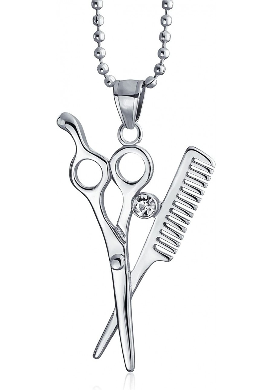 Crystal Hair Dresser Stylist Scissors Comb Pendant Necklace for Women for Teen Silver Tone Stainless Steel $18.17 Pendant Nec...