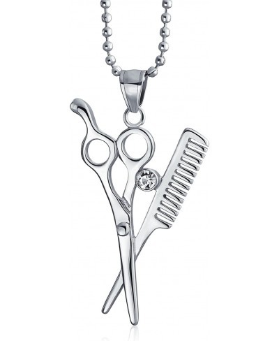 Crystal Hair Dresser Stylist Scissors Comb Pendant Necklace for Women for Teen Silver Tone Stainless Steel $18.17 Pendant Nec...