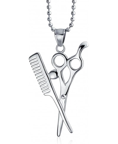 Crystal Hair Dresser Stylist Scissors Comb Pendant Necklace for Women for Teen Silver Tone Stainless Steel $18.17 Pendant Nec...