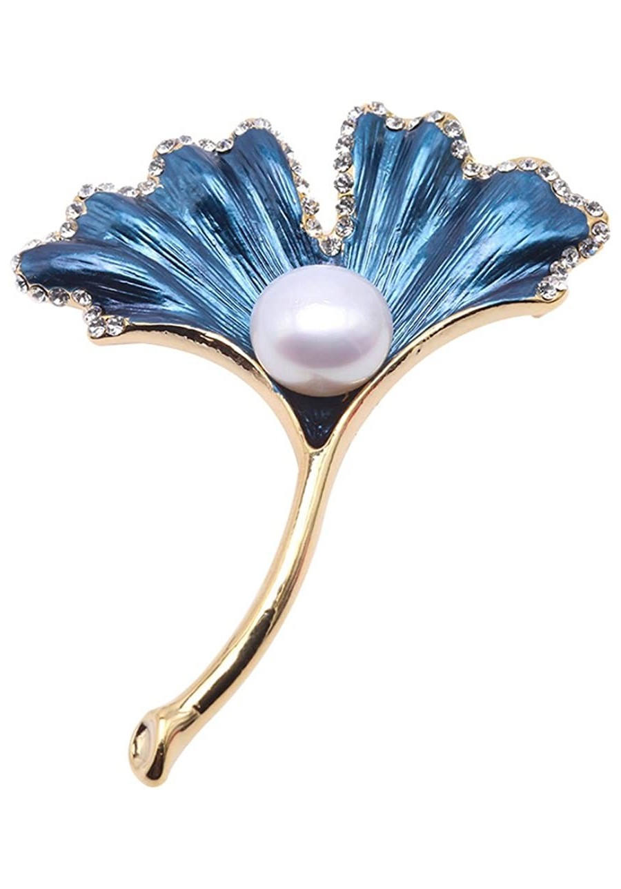 Ginkgo Leaf Brooch 10.8mm White Freshwater Cultured Pearl Brooch Pin for Women $20.84 Brooches & Pins