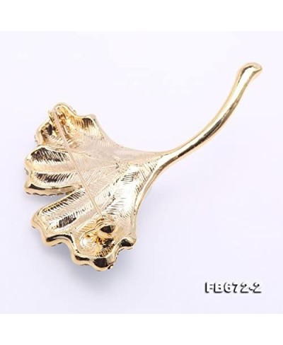 Ginkgo Leaf Brooch 10.8mm White Freshwater Cultured Pearl Brooch Pin for Women $20.84 Brooches & Pins