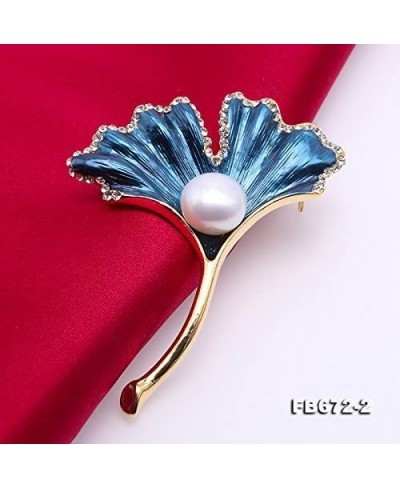 Ginkgo Leaf Brooch 10.8mm White Freshwater Cultured Pearl Brooch Pin for Women $20.84 Brooches & Pins