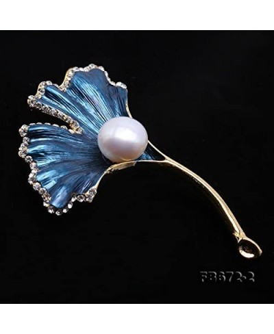 Ginkgo Leaf Brooch 10.8mm White Freshwater Cultured Pearl Brooch Pin for Women $20.84 Brooches & Pins