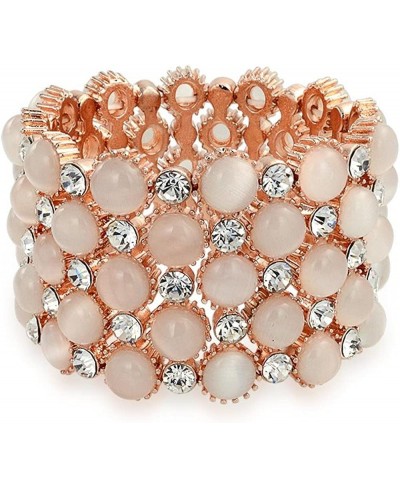 Holiday Fashion Wide Cuff Pink Rose Gold Plated Pink Cats Eye Crystal Statement Stretch Bracelet for Women Teen Prom $29.90 S...