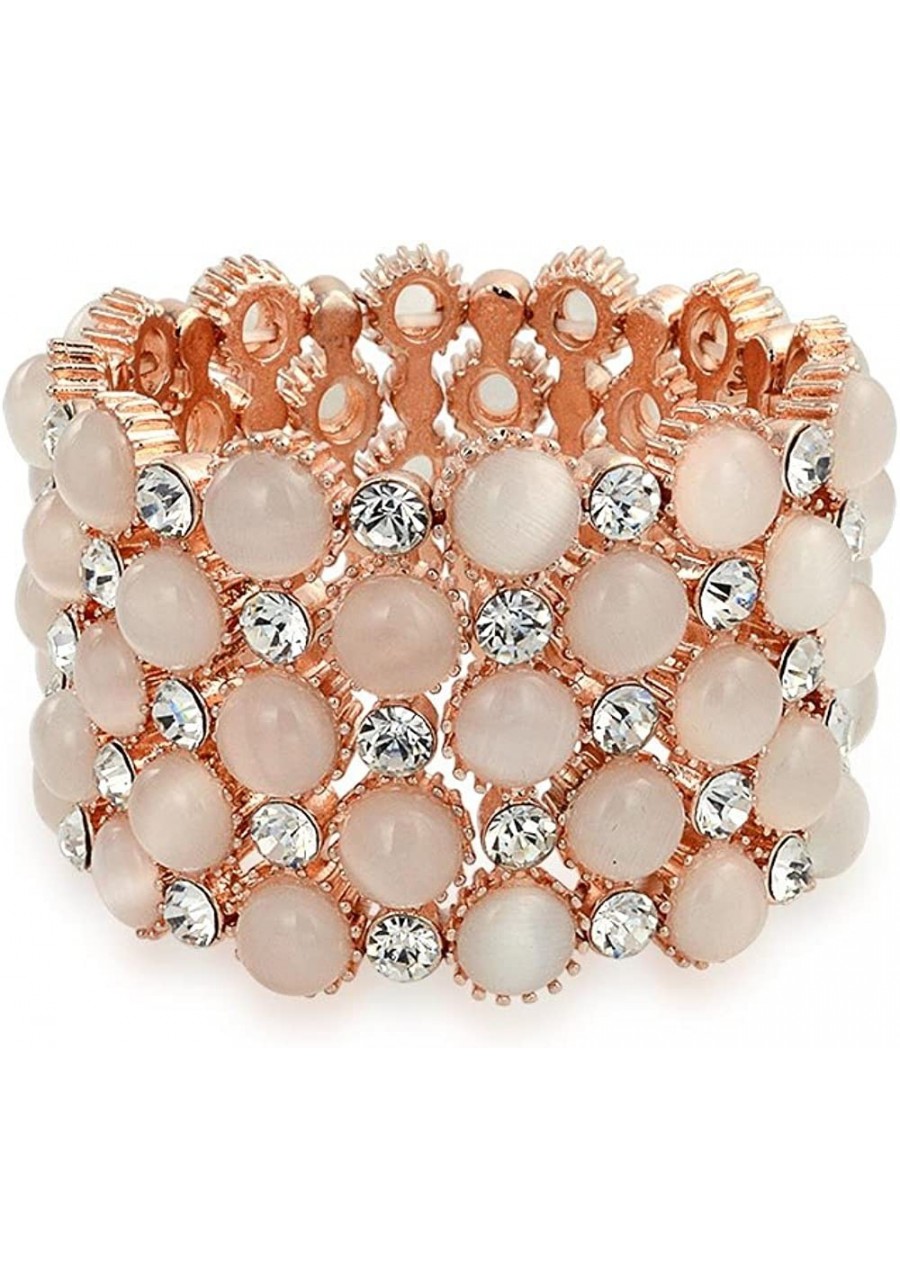 Holiday Fashion Wide Cuff Pink Rose Gold Plated Pink Cats Eye Crystal Statement Stretch Bracelet for Women Teen Prom $29.90 S...