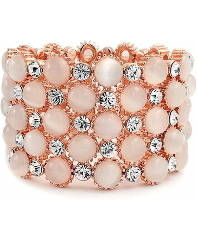 Holiday Fashion Wide Cuff Pink Rose Gold Plated Pink Cats Eye Crystal Statement Stretch Bracelet for Women Teen Prom $29.90 S...