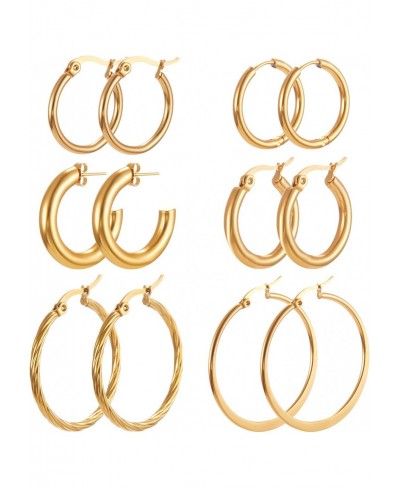 6 Pairs Gold Hoop Earrings Set for Girls Thick Chunky Huggie Hoops Hypoallergenic Stainless Steel Hoop for Girls Women $16.22...