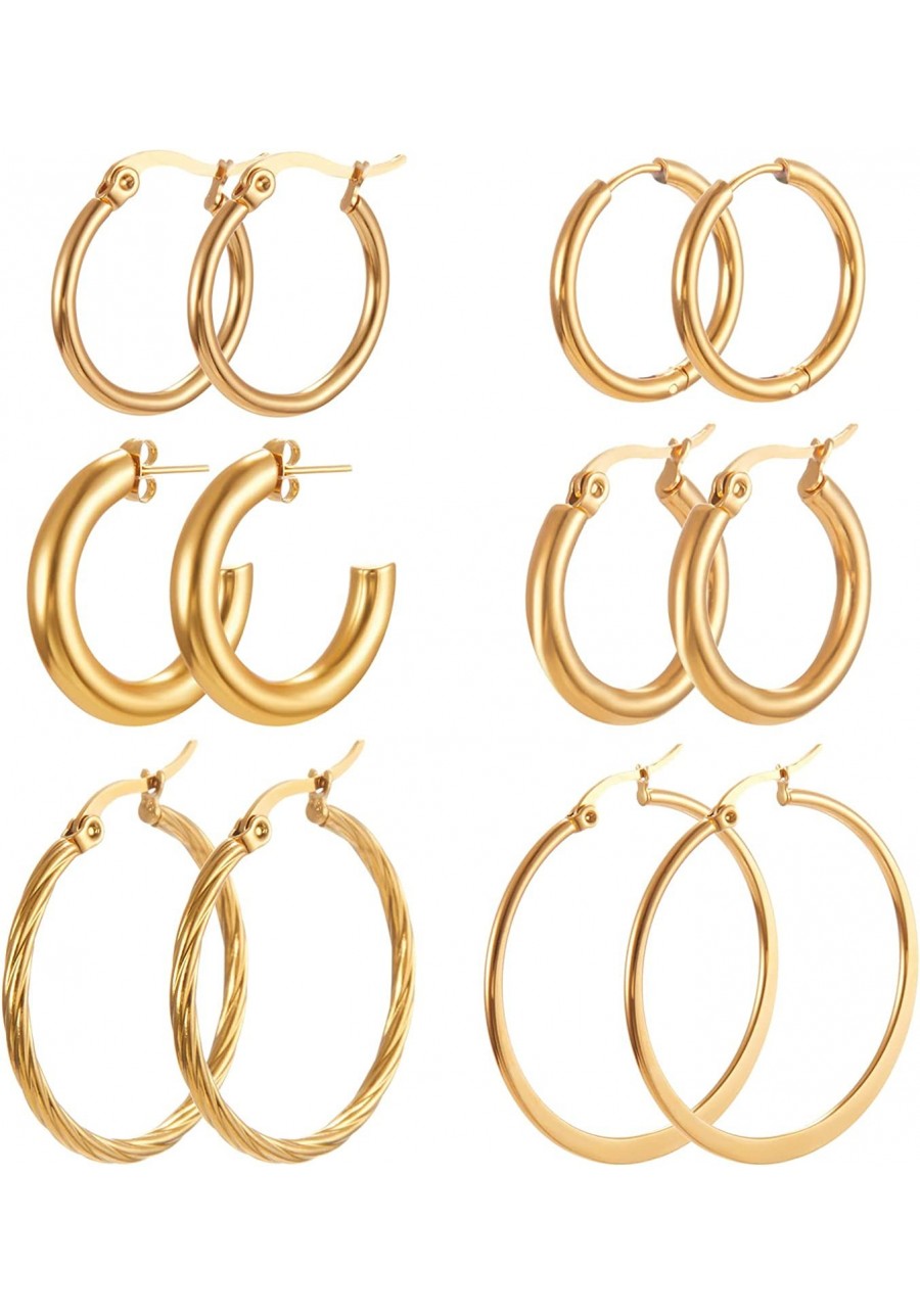 6 Pairs Gold Hoop Earrings Set for Girls Thick Chunky Huggie Hoops Hypoallergenic Stainless Steel Hoop for Girls Women $16.22...