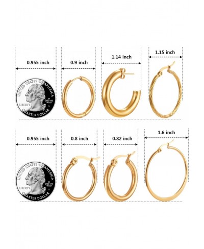 6 Pairs Gold Hoop Earrings Set for Girls Thick Chunky Huggie Hoops Hypoallergenic Stainless Steel Hoop for Girls Women $16.22...