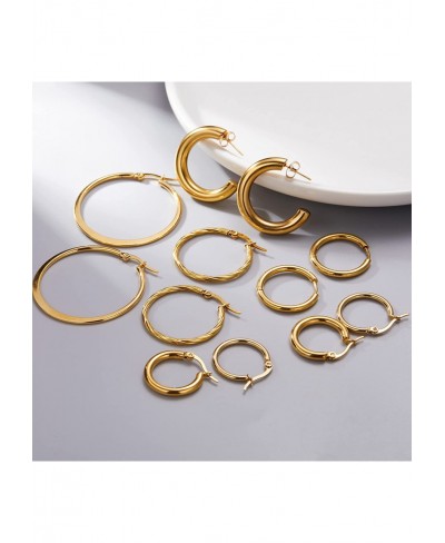 6 Pairs Gold Hoop Earrings Set for Girls Thick Chunky Huggie Hoops Hypoallergenic Stainless Steel Hoop for Girls Women $16.22...