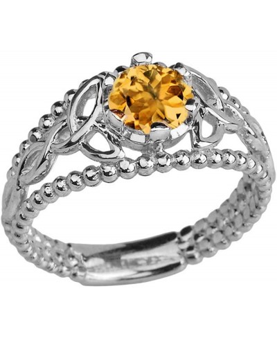 Sterling Silver Modern Beaded Celtic Trinity Knot Engagement Ring with Genuine Citrine $27.97 Engagement Rings