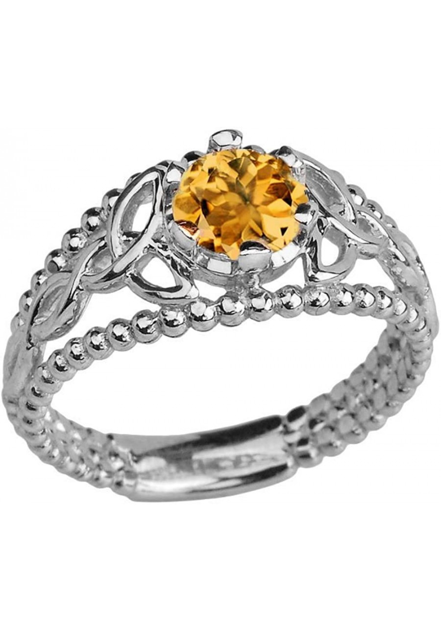 Sterling Silver Modern Beaded Celtic Trinity Knot Engagement Ring with Genuine Citrine $27.97 Engagement Rings