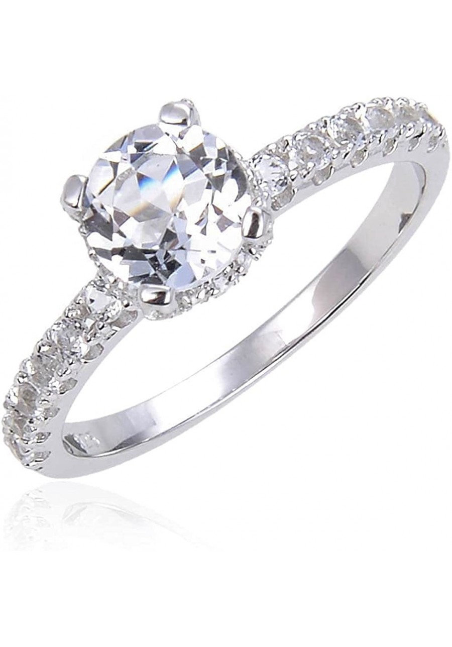 1.30 Carat Round Cut White Topaz Solitaire Engagement Rings with Accents Ring Size 5 6 7 8 $36.03 Engagement Rings