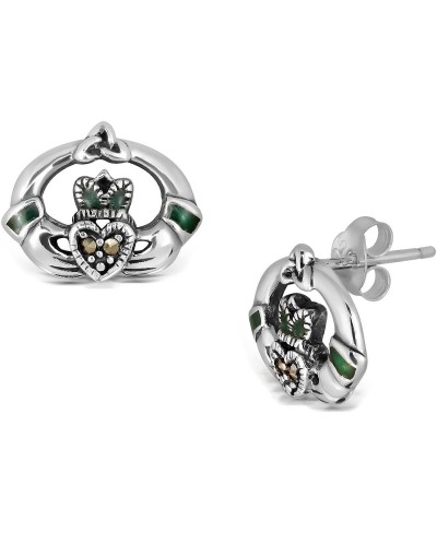 Sterling Silver 925 Enamel Claddagh Heart Crown Celtic Natural Marcasite Stud Earrings $25.93 Stud