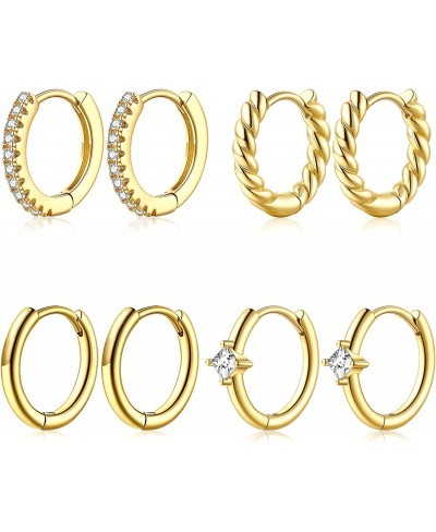 4 Sets Gold Hoop Earrings for Women Trendy 14k Gold Plated Huggie Hoop Earrings Thick Chunky Cubic Zirconia Hoops Earring Jew...